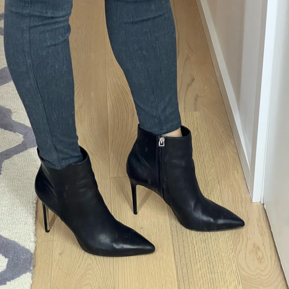 Saks Black Leather Stiletto Ankle Boots Size 11